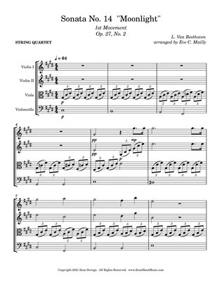 Book cover for Moonlight Sonata 1st mvmt (Sonata No. 14 opus 27 no. 2) - Beethoven - String Quartet