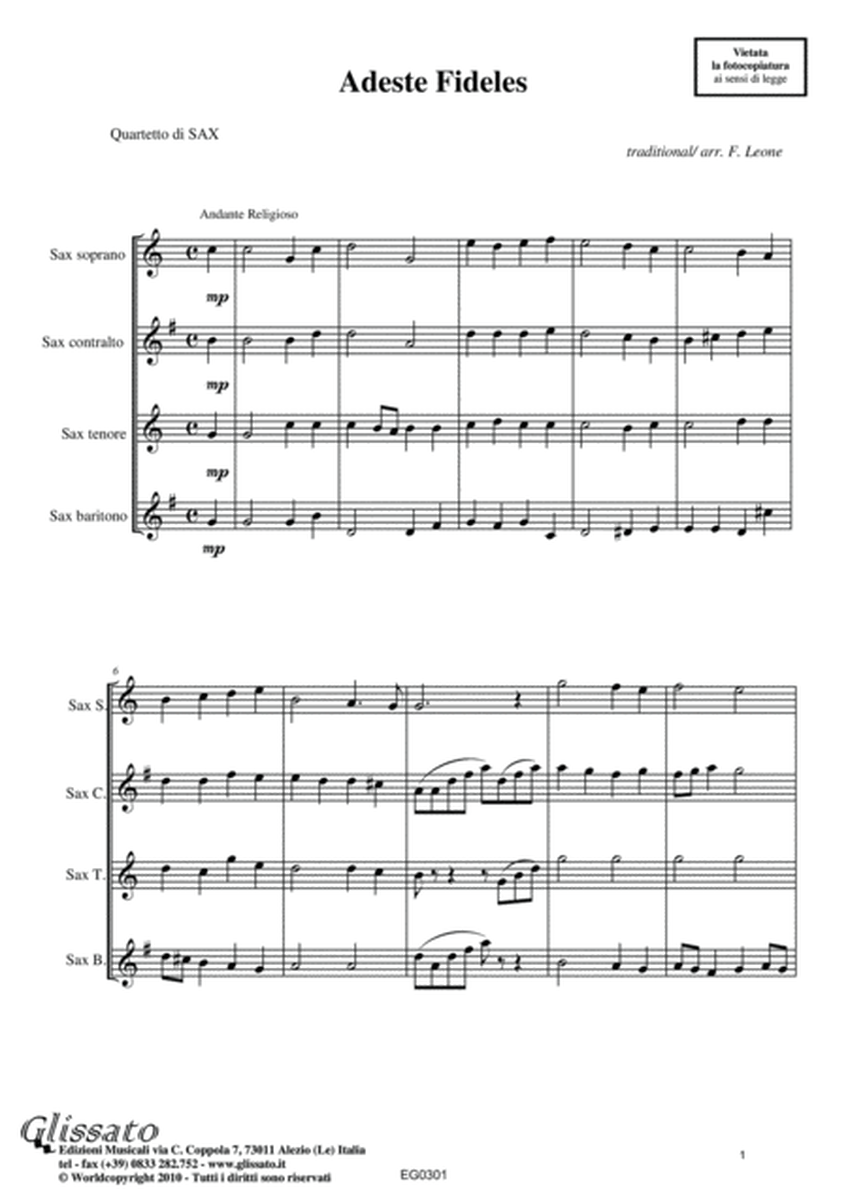 Stelle di Natale (Christmas stars) 6 tunes for Saxophone Quartet satb/aatb (score & parts) image number null