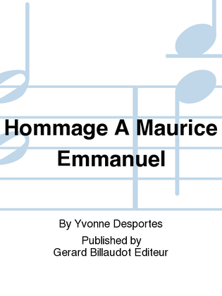 Book cover for Hommage A Maurice Emmanuel