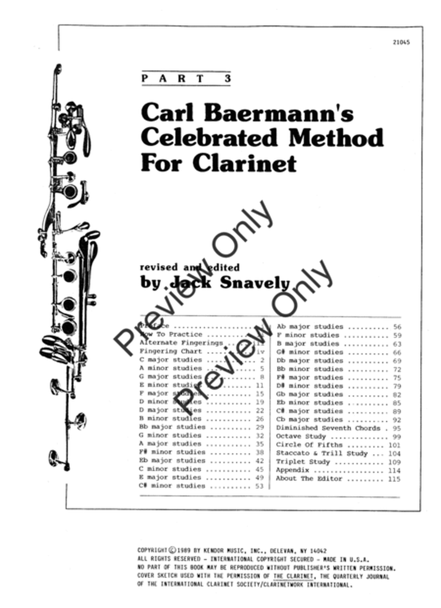 Carl Baermann's Celebrated Method For Clarinet, Part 3