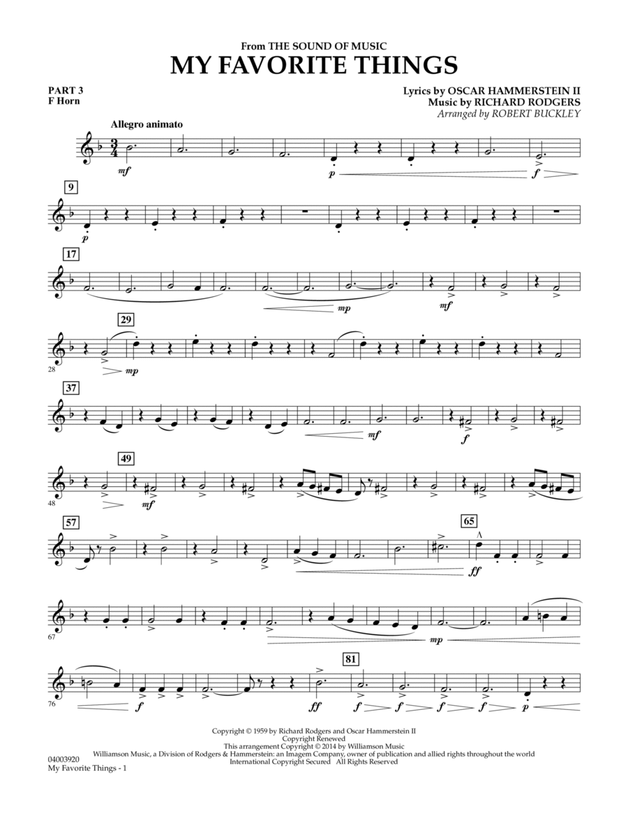 My Favorite Things (from The Sound of Music) - Pt.3 - F Horn by Lorrie Morgan Concert Band - Digital Sheet Music