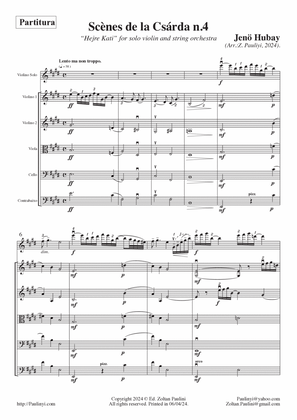 Book cover for Hubay's Scènes de la Csárda n.4 for solo violin and string orchestra. Arr. by Dr. Zoltan Paulinyi