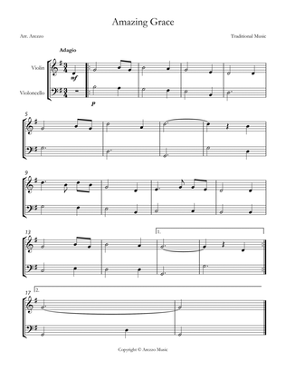 Jonh Newton Amazing Grace Easy Violin and Cello Sheet Music g major
