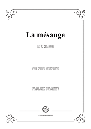 Book cover for Viardot-La mésange in E Major,for Voice and Piano