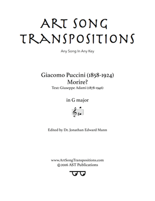Book cover for PUCCINI: Morire? (transposed to G major)