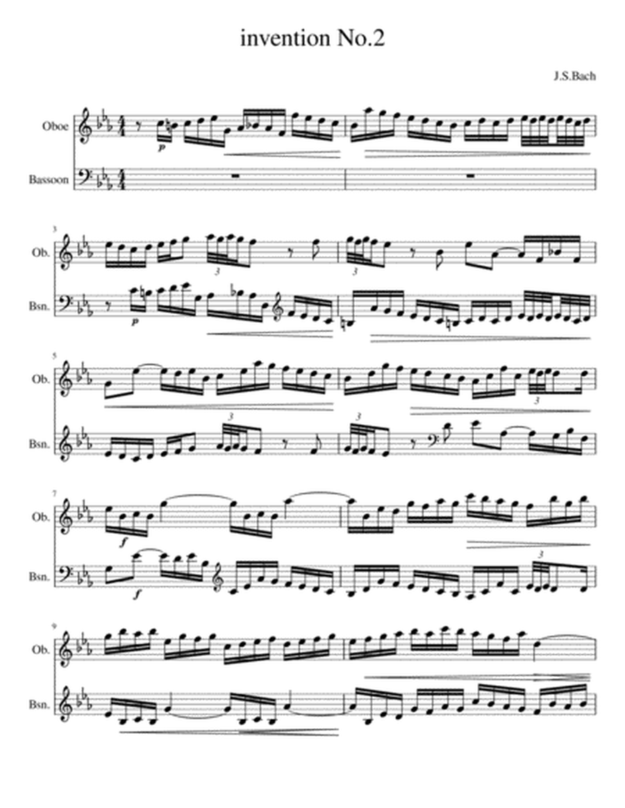 J.S.Bach Invention No.2 for oboe and Bassoon by Johann Sebastian Bach Woodwind Duet - Digital Sheet Music