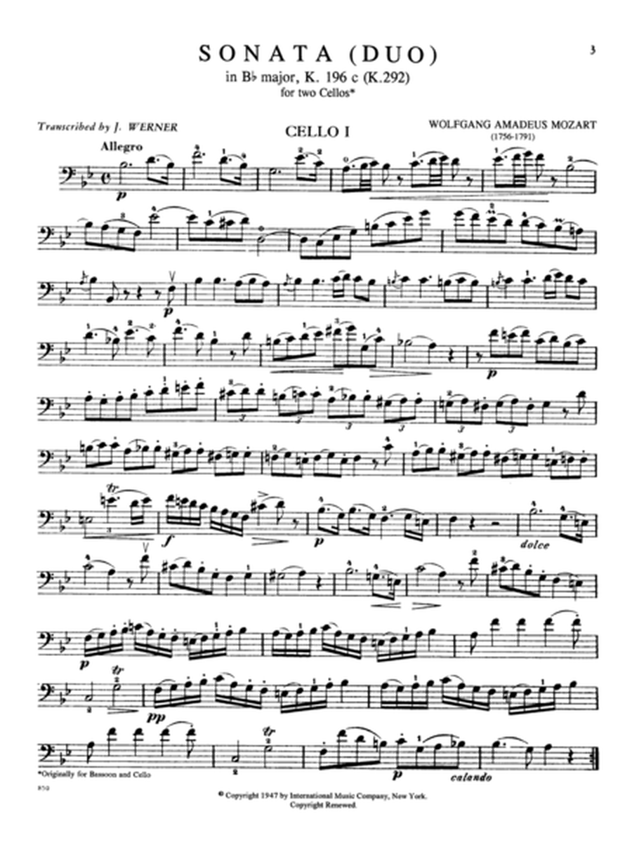 Sonata In B Flat Major, K. 292