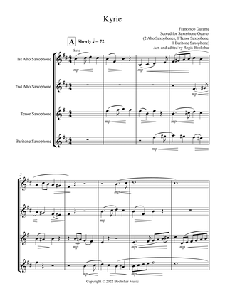 Kyrie (Durante) (Saxophone Quartet - 2 Alto, 1 Tenor, 1 Bari)