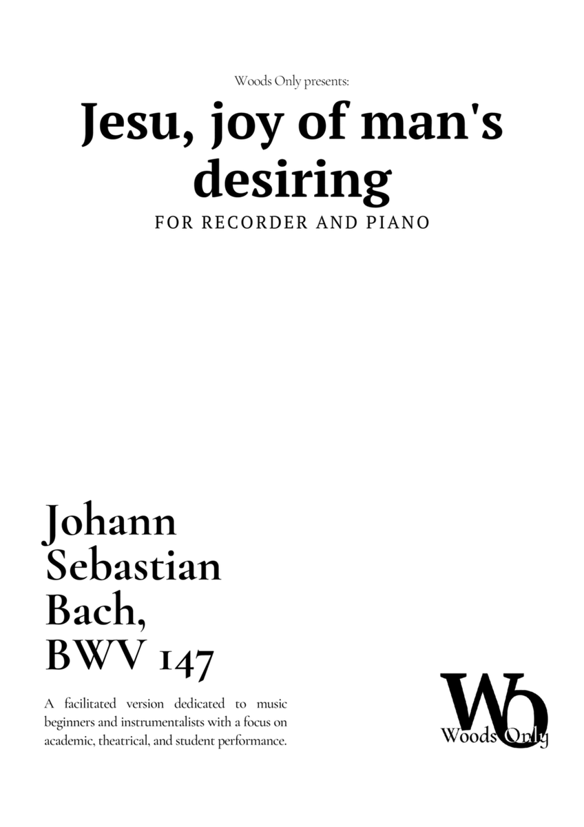 Jesu, joy of man's desiring by Bach for Recorder and Piano image number null