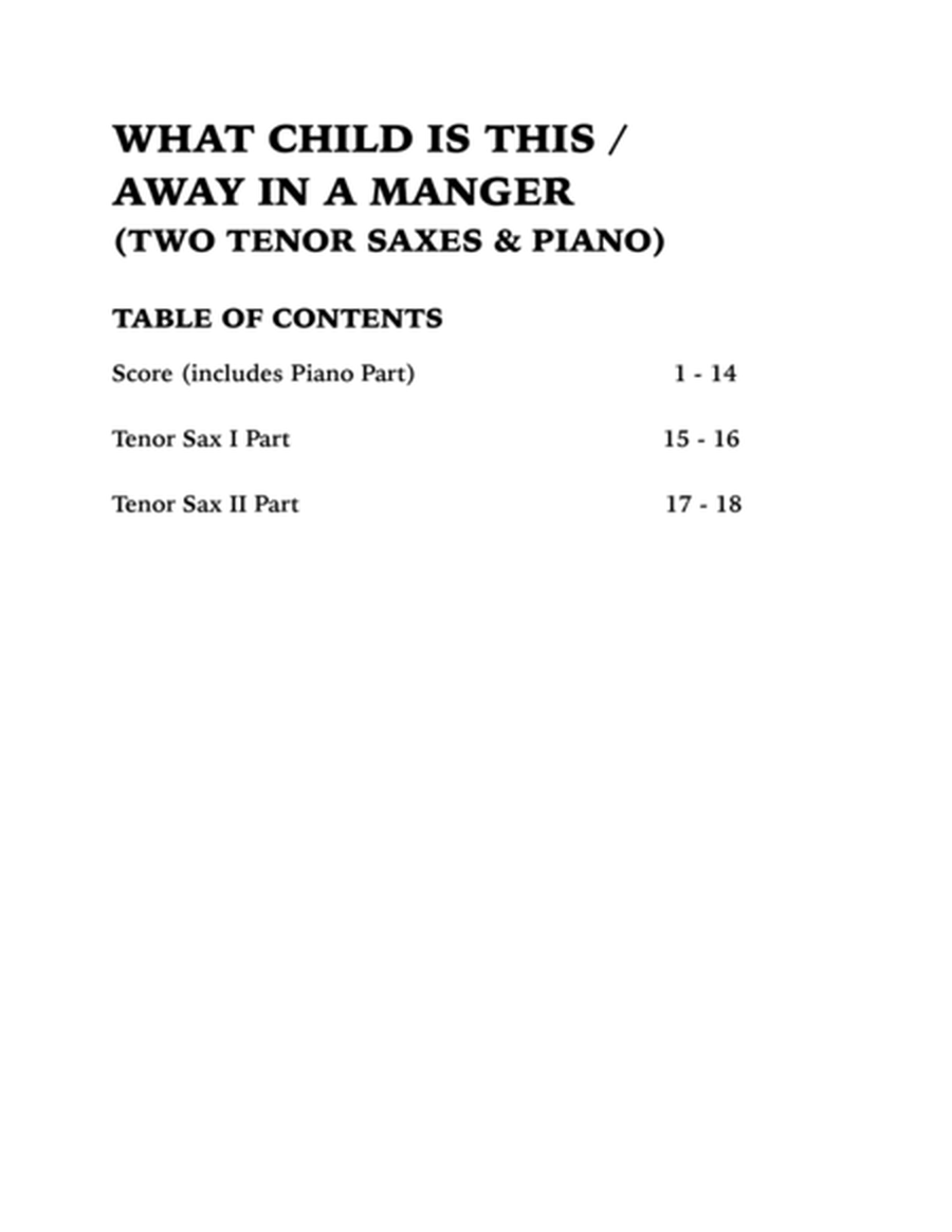 Christmas Medley (What Child is This / Away in a Manger): Trio for Two Tenor Saxes and Piano image number null