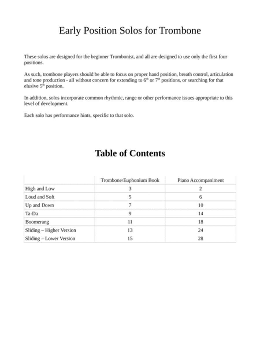 Early Position Solos for Trombone (Trombone part only)