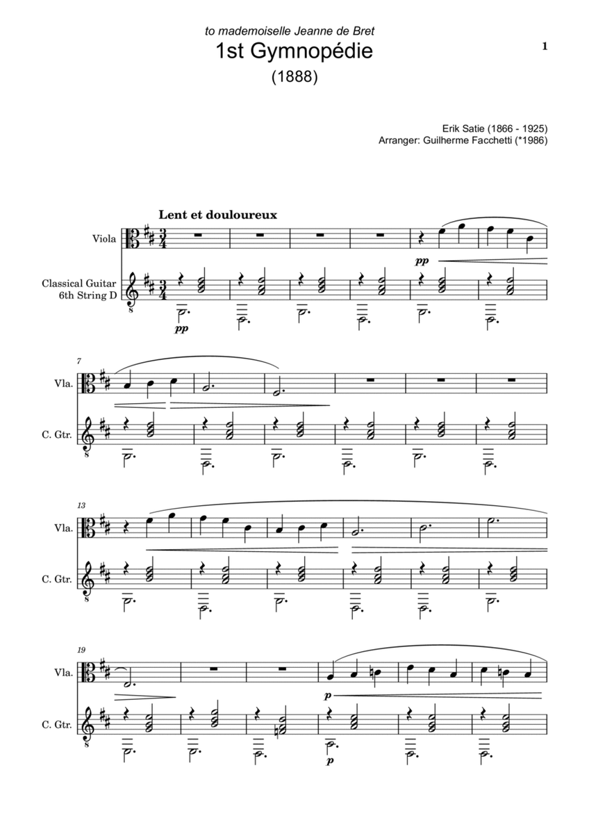 Erik Satie - Three Gymnopédies. Arrangement for Viola and Classical Guitar image number null