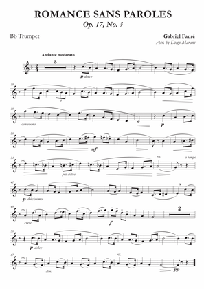 Romances Sans Paroles Op. 17, No. 3 for Trumpet and Piano