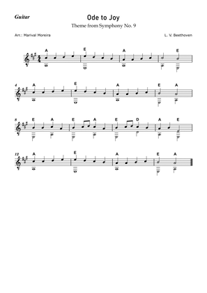 Ode to Joy - Beethoven (Beginner guitar) - Score and Chords