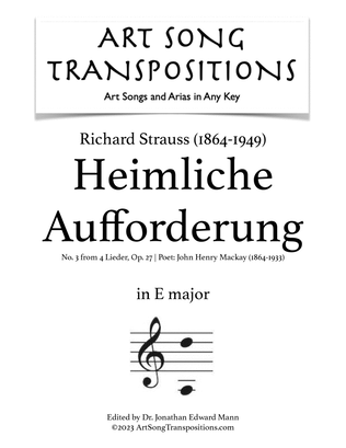 Book cover for STRAUSS: Heimliche Aufforderung, Op. 27 no. 3 (transposed to E major)