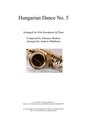 Book cover for Hungarian Dance No. 5 in G Minor arranged for Alto Saxophone and Piano