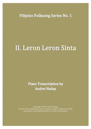 Book cover for Leron Leron Sinta - arranged for Piano Solo