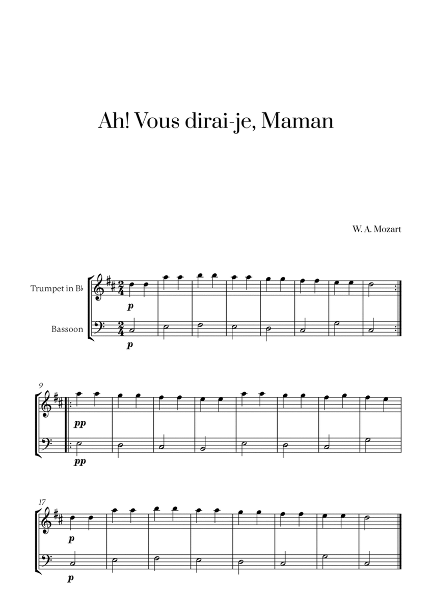W. A. Mozart - Ah! Vous dirai-je, Maman for Trumpet in Bb and Bassoon image number null