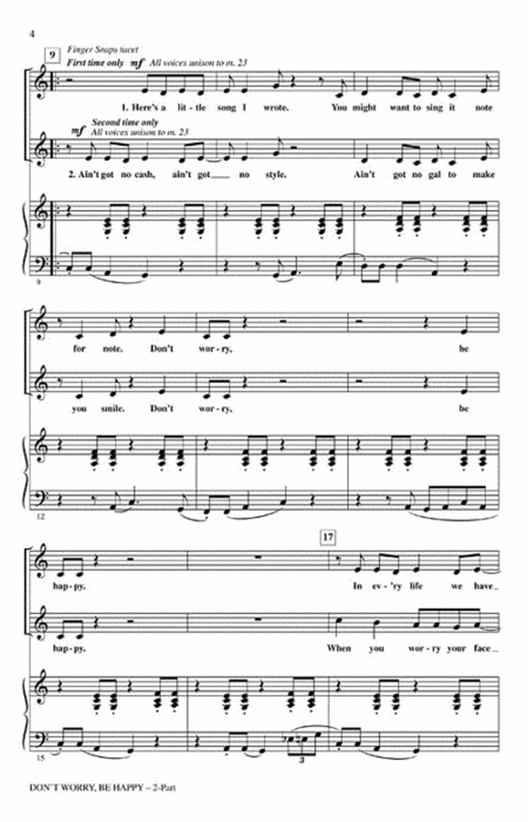 Don't Worry, Be Happy by Bobby McFerrin 2-Part - Sheet Music