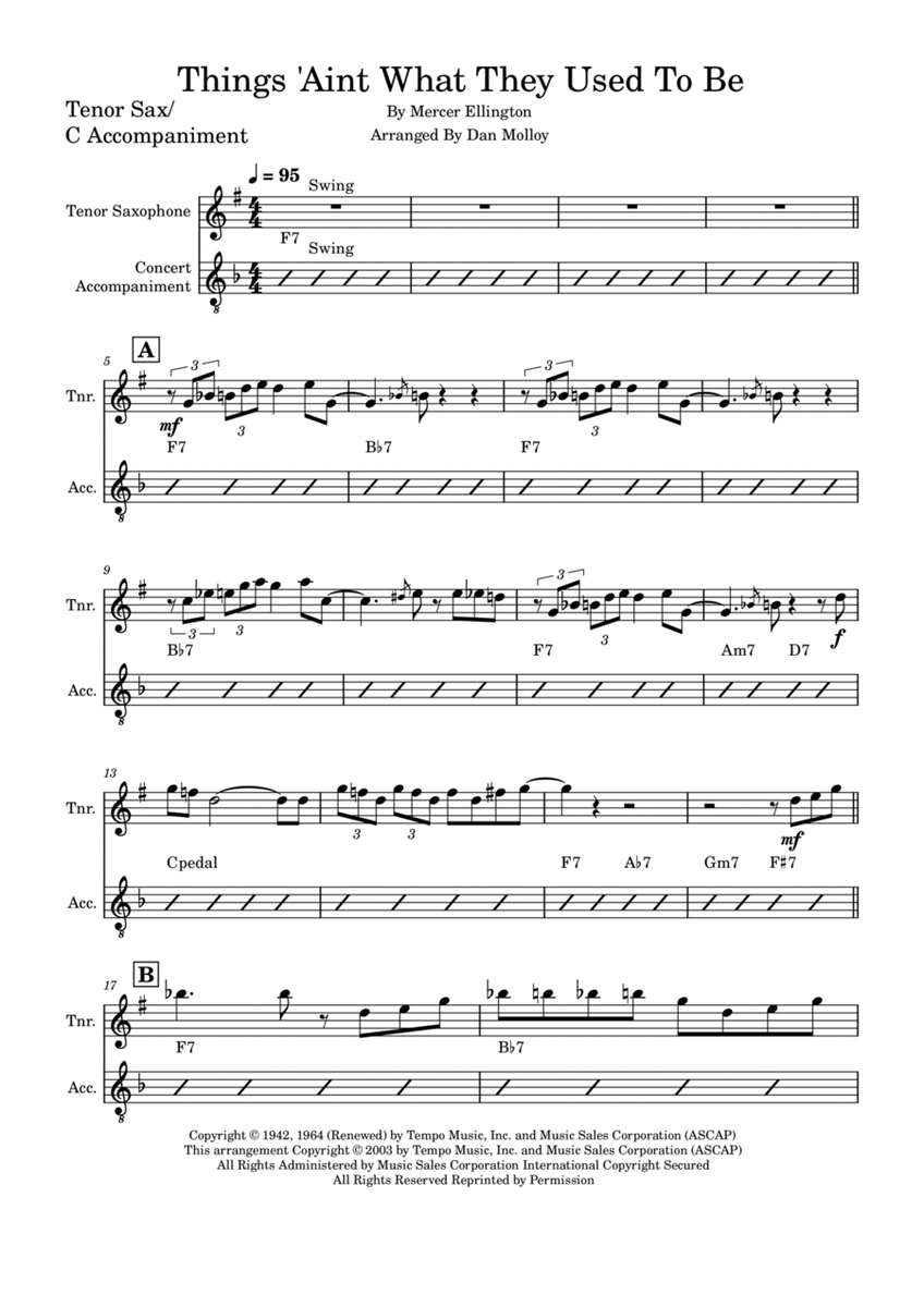 Things Ain't What They Used To Be Tenor Saxophone - Digital Sheet Music