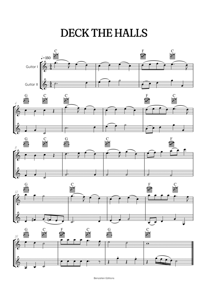 Deck the Halls for acoustic guitar duet • intermediate Christmas song sheet music with chords image number null