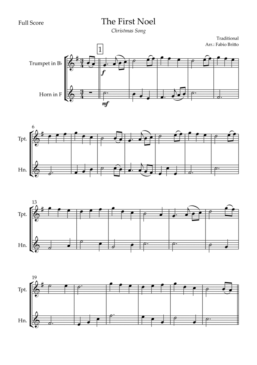 The First Noel (Christmas Song) for Trumpet in Bb & Horn in F Duo image number null