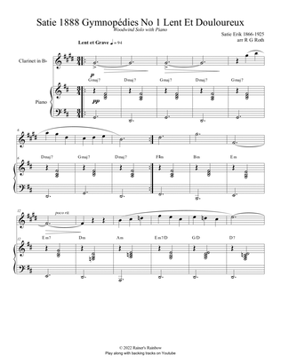 Book cover for Satie 1888 Gymnopédies No 1 Lent Clarinet Solo