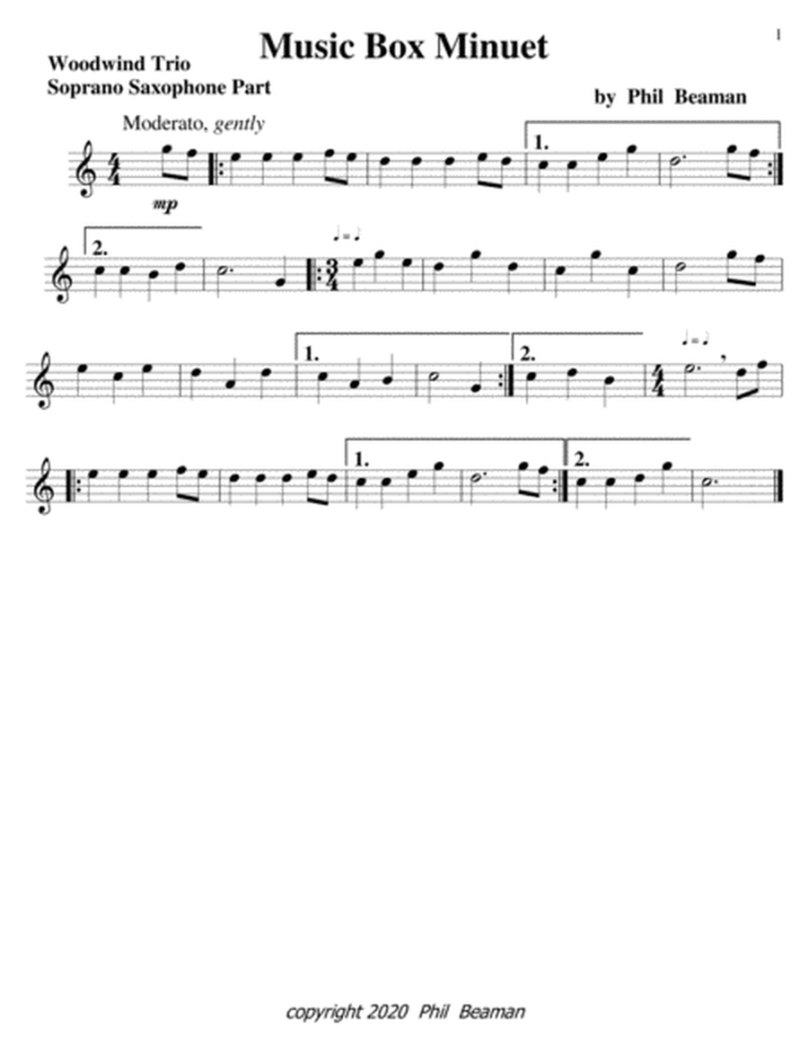 Music Box Minuet-1 Soprano Saxophone-2 Bb Clarinet trio image number null