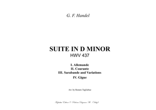 Book cover for HANDEL - SUITE IN D MINOR HWV 437 - Allemande, Courante, Sarabande, Gigue. Arr. for Piano/Organ