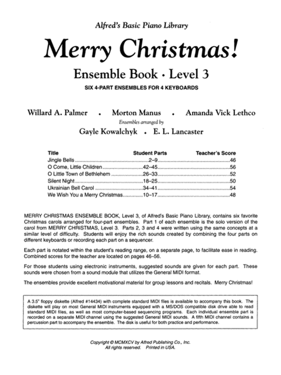 Alfred's Basic Piano Course: Merry Christmas! Ensemble, Level 3