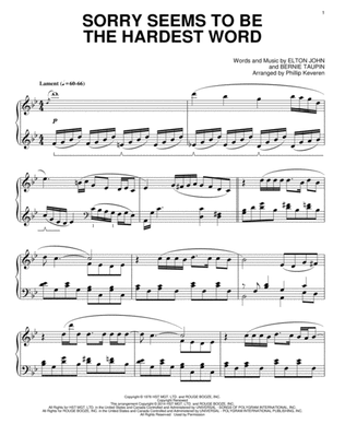 Book cover for Sorry Seems To Be The Hardest Word [Classical version] (arr. Phillip Keveren)