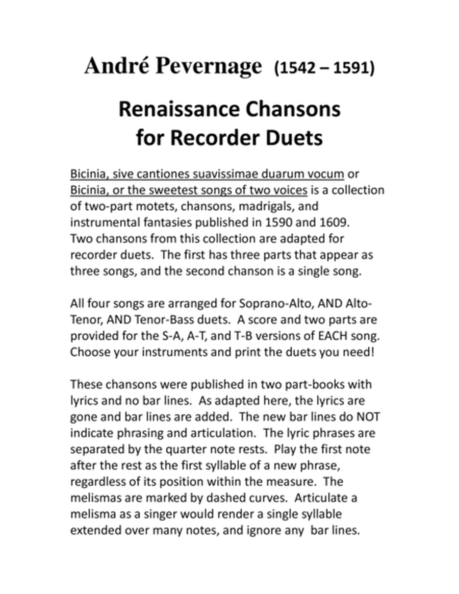 Two Renaissance Chansons for Recorder Duets image number null