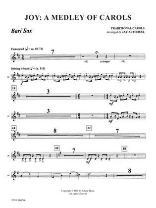 Book cover for Joy: A Medley of Carols: E-flat Baritone Saxophone