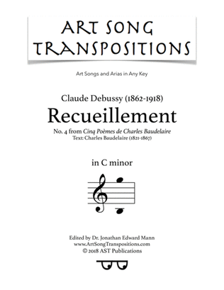 Book cover for DEBUSSY: Recueillement (transposed to C minor)