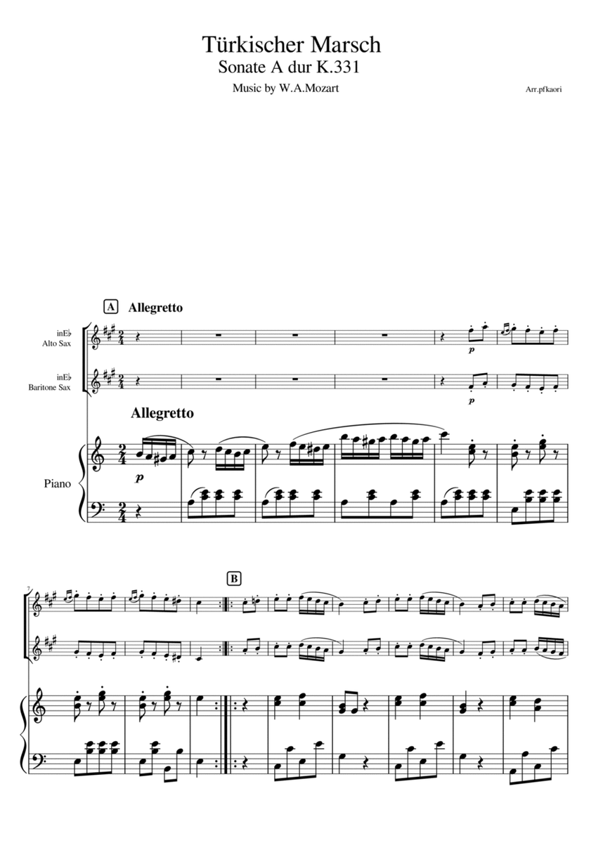 "Turkish March" piano trio/ Alto Sax & Baritone Sax image number null