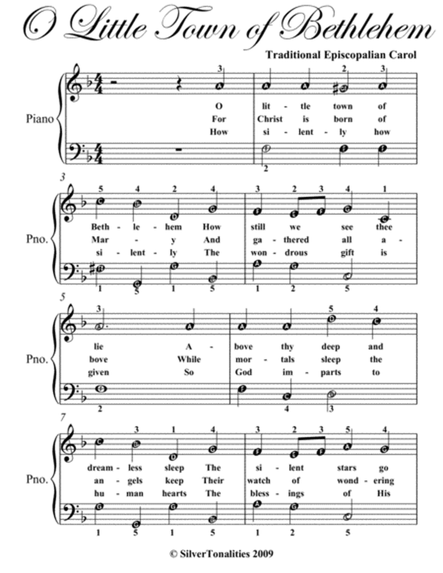 O Little Town of Bethlehem Easy Piano Sheet Music