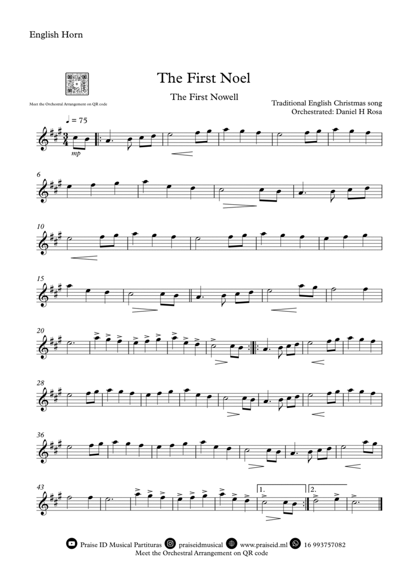 The First Noel - The First Nowell - Easy Christmas Carol - English Horn image number null