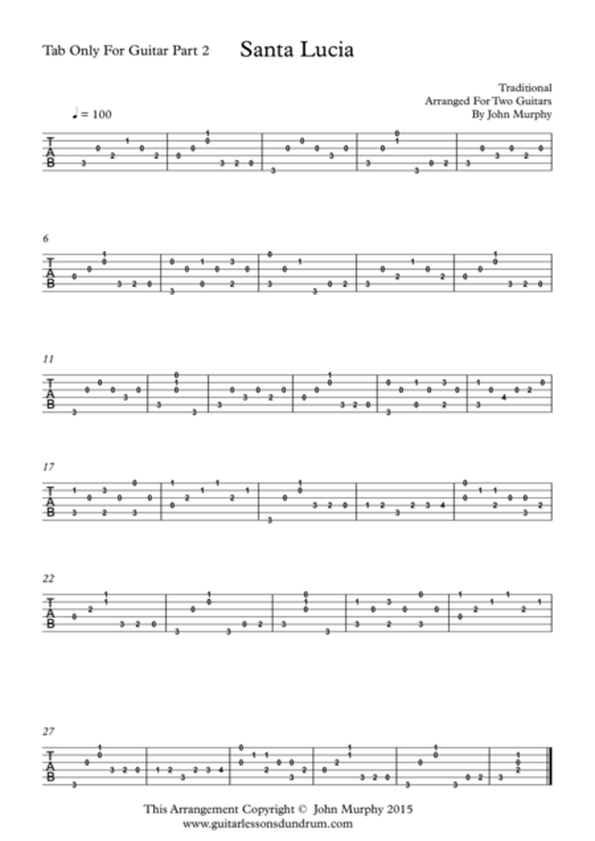 Santa Lucia For Guitar Duo Tab Only For Guitar Part 2 image number null