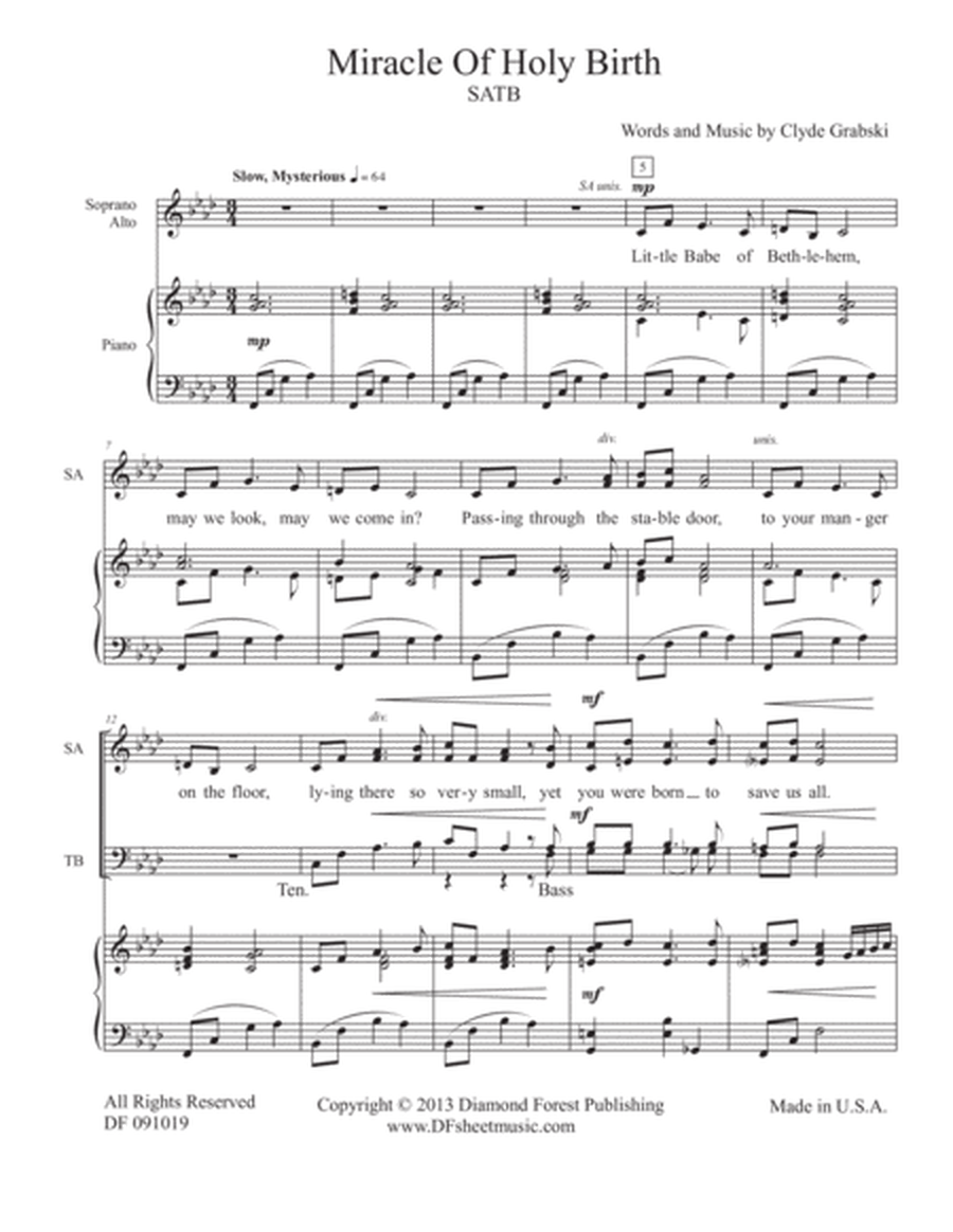 Miracle of Holy Birth - SATB - Christmas/Epiphany Anthem - Beautiful, Haunting melody - Intermediate image number null