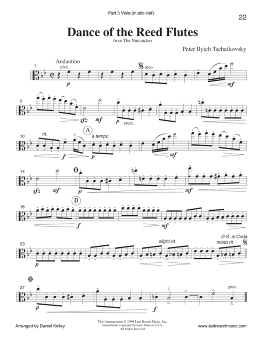 Dance of the Reed Flutes from the Nutcracker for String Quartet (or Mixed Quartet or Piano Quintet)