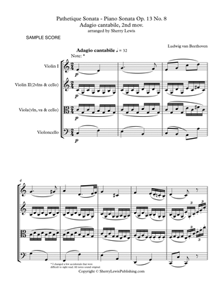 Book cover for PATHETIQUE SONATA, Adagio cantabile, 2nd mov. Op. 13, No. 8 String Trio, Intermediate Level for 2 v