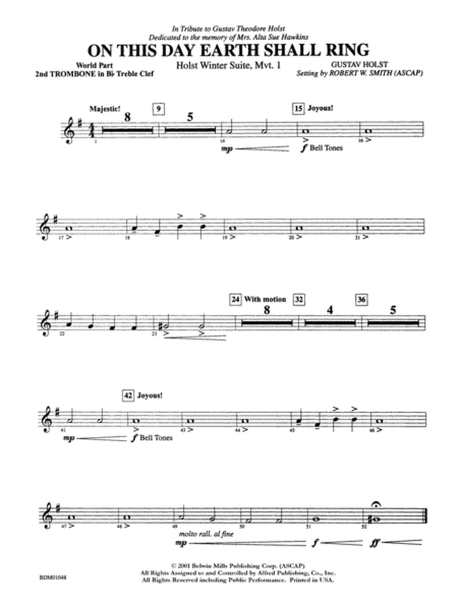 On This Day Earth Shall Ring (Holst Winter Suite, Mvt. I): (wp) 2nd B-flat Trombone T.C.