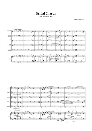 Bridal Chorus by Wagner for Recorder Quintet and Piano with Chords