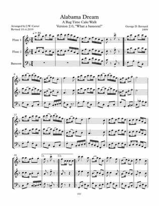 Book cover for Alabama Dream (Cakewalk), by George D. Bernard (1899), arranged for 2 Flutes & Bassoon