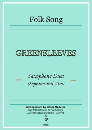 Book cover for Greensleeves - Sax Duet (Soprano and Alto) - W/Chords (Full Score and Parts)