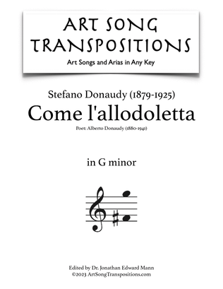 Book cover for DONAUDY: Come l'allodoletta (transposed to G minor)