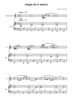 Book cover for Adagio (in G minor) For Clarinet