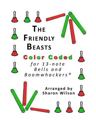 Book cover for The Friendly Beasts for 13-note Bells and Boomwhackers (with Color Coded Notes)