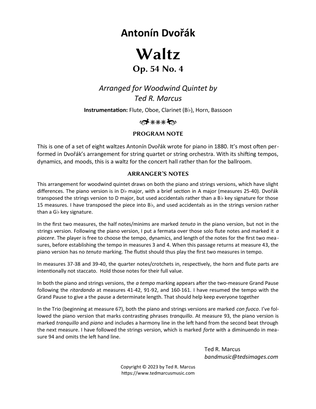 Book cover for Waltz Op. 54 No. 4 for Woodwind Quintet