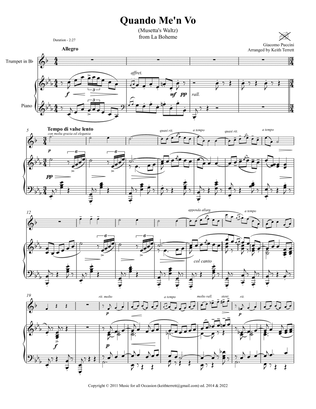Book cover for Quando Me'n Vo for Bb Trumpet/Cornet/Flugel/Bb Baritone/Bb Euphonium & Piano